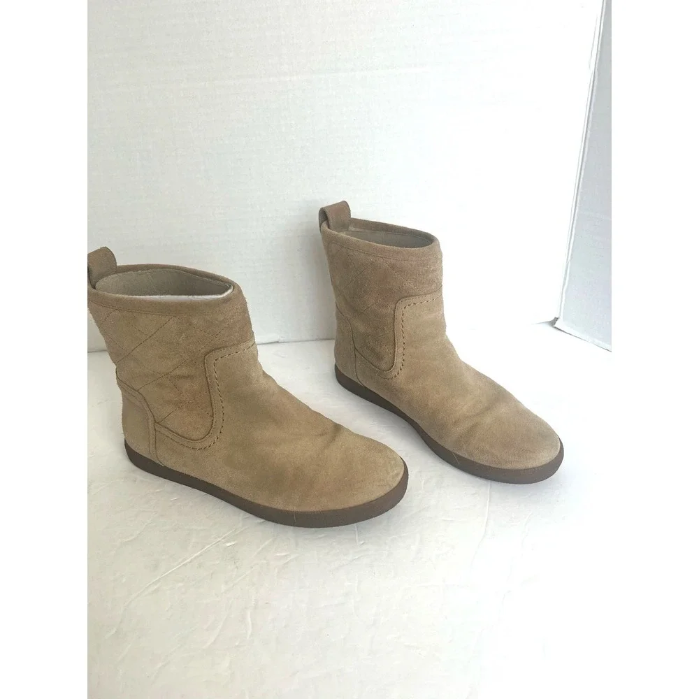 Tory Burch Alana Split Suede Straight Shearling Light Camel Booties 30950‎ Sz 8